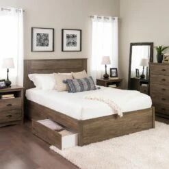 Queen Select 4-Post Drifted Gray Platform Bed W/4 Drawers -WALKER EDISON Shop PRPC DBSQ 1302 4K BD 4