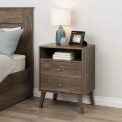 Milo 2-Drawer Drifted Gray Tall Nightstand W/Open Shelf -WALKER EDISON Shop PRPC DDNR 1401 1 5