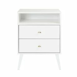 Milo 2-Drawer White Tall Nightstand W/Open Shelf