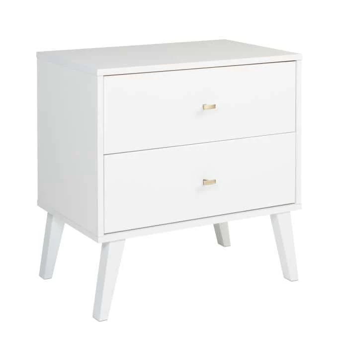 Milo Mid Century Modern 2-Drawer White Nightstand 4 Milo Mid Century Modern 2-Drawer White Nightstand - Image 2