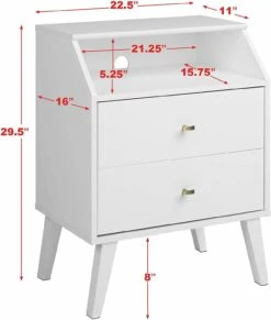 Milo 2 Drawer White Nightstand W/Angled Top -WALKER EDISON Shop PRPC WDNR 1403 1 3