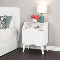 Milo 2 Drawer White Nightstand W/Angled Top -WALKER EDISON Shop PRPC WDNR 1403 1 5