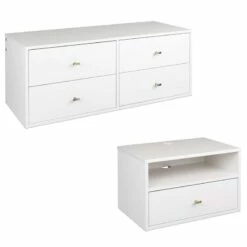 Hanging 2-Piece White Dresser And Nightstand Set