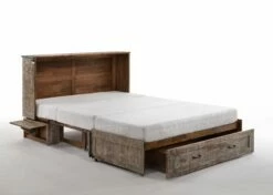 NYC Deal Poppy White Bark Queen Murphy Cabinet Bed -WALKER EDISON Shop Poppy Murphy Cabinet Bed White Bark with Drawer Opened Tray Up
