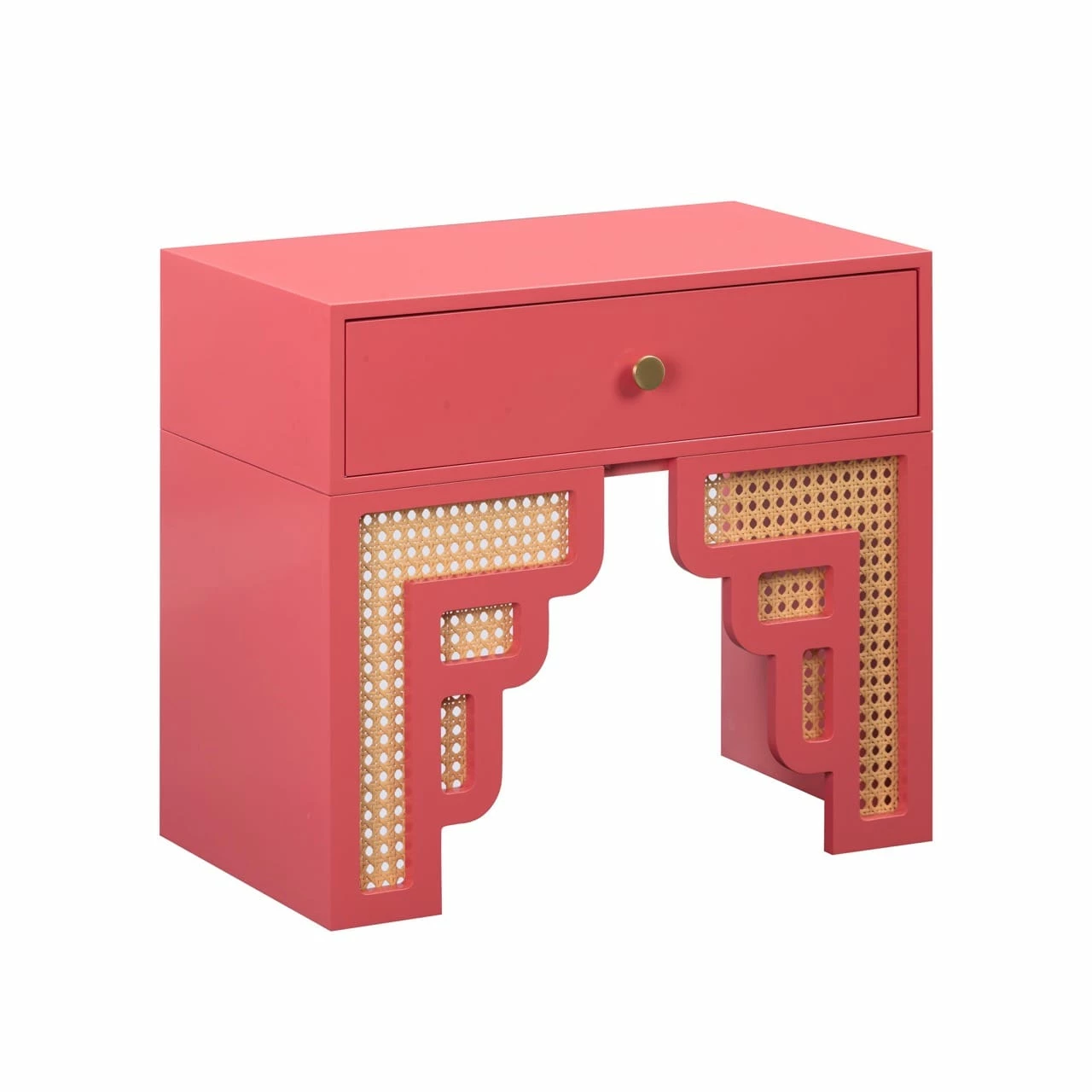 Suzie Coral Pink & Rattan Nightstand 3 Suzie Coral Pink & Rattan Nightstand