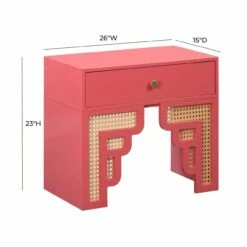 Suzie Coral Pink & Rattan Nightstand 12 Suzie Coral Pink & Rattan Nightstand -WALKER EDISON Shop TOV B54202 5