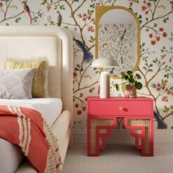 Suzie Coral Pink & Rattan Nightstand 13 Suzie Coral Pink & Rattan Nightstand -WALKER EDISON Shop TOV B54202 6