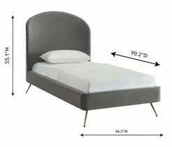 Vivi Gray Velvet Twin Bed -WALKER EDISON Shop TOV B6344 4