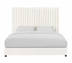 Arabelle White Velvet Queen Bed