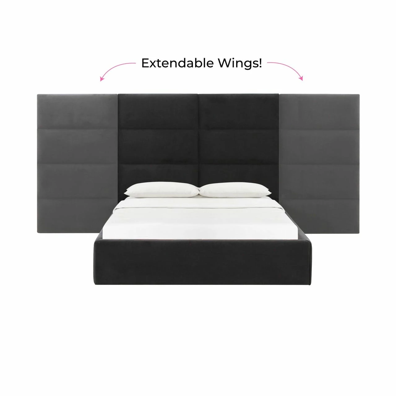 Eliana Black Velvet Queen Bed With Wings 5 Eliana Black Velvet Queen Bed With Wings - Image 3