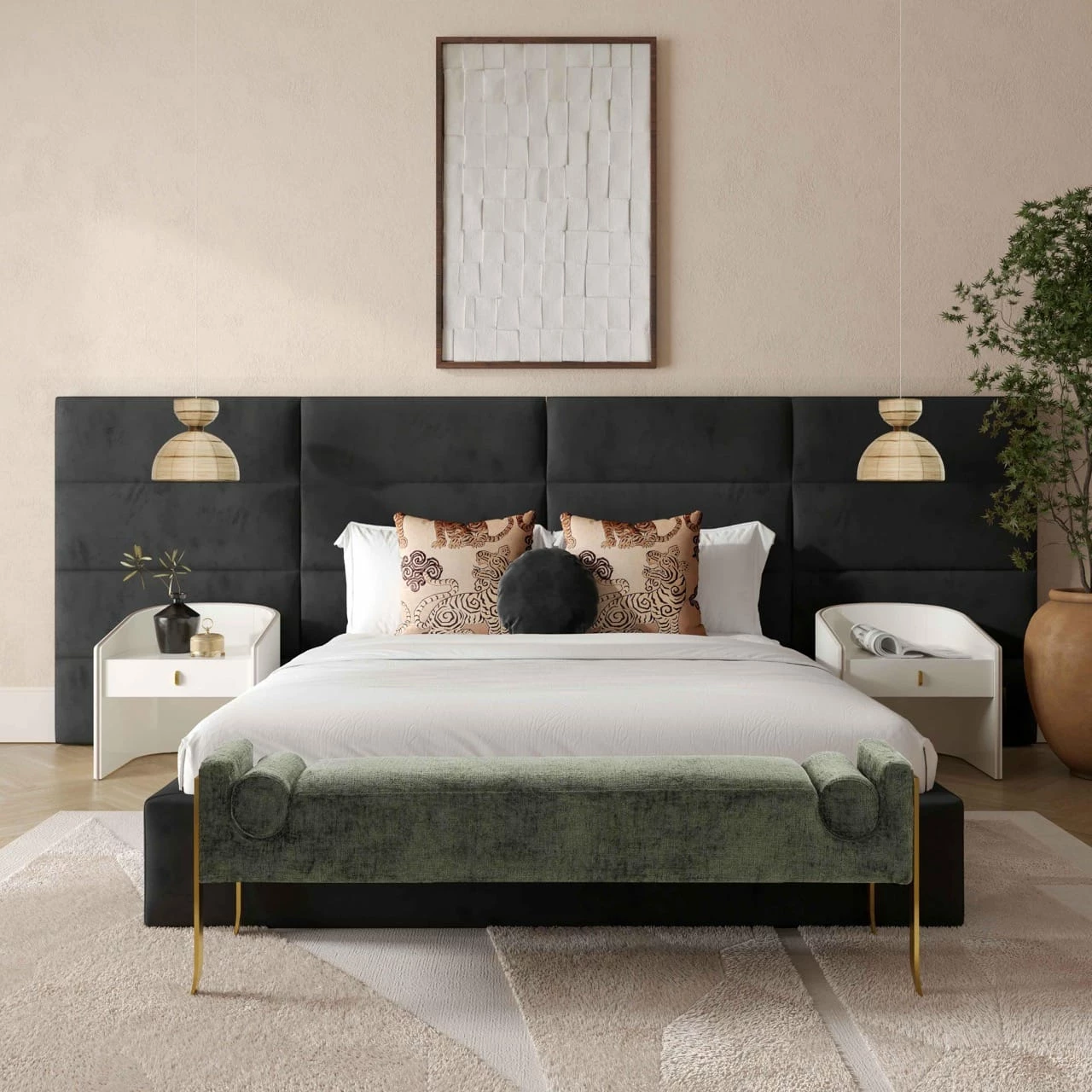 Eliana Black Velvet Queen Bed With Wings 8 Eliana Black Velvet Queen Bed With Wings - Image 6