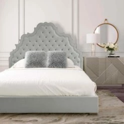 Carolina Gray Velvet Queen Bed -WALKER EDISON Shop TOV IHB68219 5
