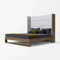 Modrest Heloise - Contemporary Grey Fabric & Walnut Trim Bed -WALKER EDISON Shop VIG VGBBMA1502 BED 2