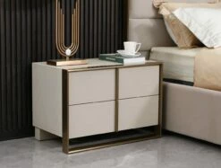 Nova Domus Cartier - Modern Beige Shagreen And Brushed Brass Nightstand -WALKER EDISON Shop VIG VGVC J A002 N 4
