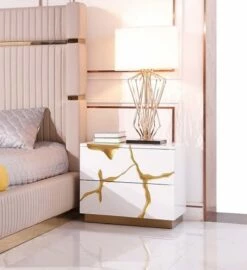 Modrest Aspen Modern White & Gold 2 - Drawer Nightstand
