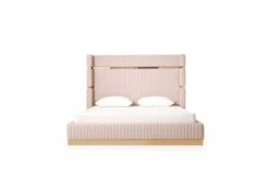 Modrest Aspen - Modern Beige Rose Gold Bed W/2 Nightstands