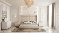 Modrest Aspen - Modern Beige Rose Gold Bed W/2 Nightstands -WALKER EDISON Shop VIG VGVCBD1901 BEI BED 2NS SET 4