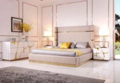 Modrest Aspen - Modern Beige Rose Gold Bed W/2 Nightstands -WALKER EDISON Shop VIG VGVCBD1901 BEI BED 2NS SET 5