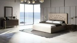 Modrest Moontide - Glam Beige Velvet & Brushed Brass Bed -WALKER EDISON Shop VIG VGVCBD1922 19 BED 5