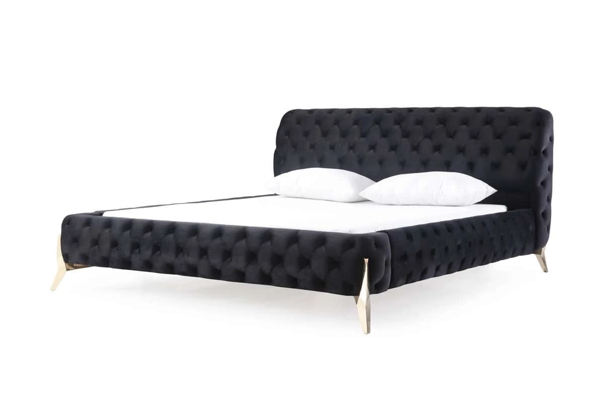 Modrest Legend Modern Black Velvet & Gold Bed 4 Modrest Legend Modern Black Velvet & Gold Bed - Image 2