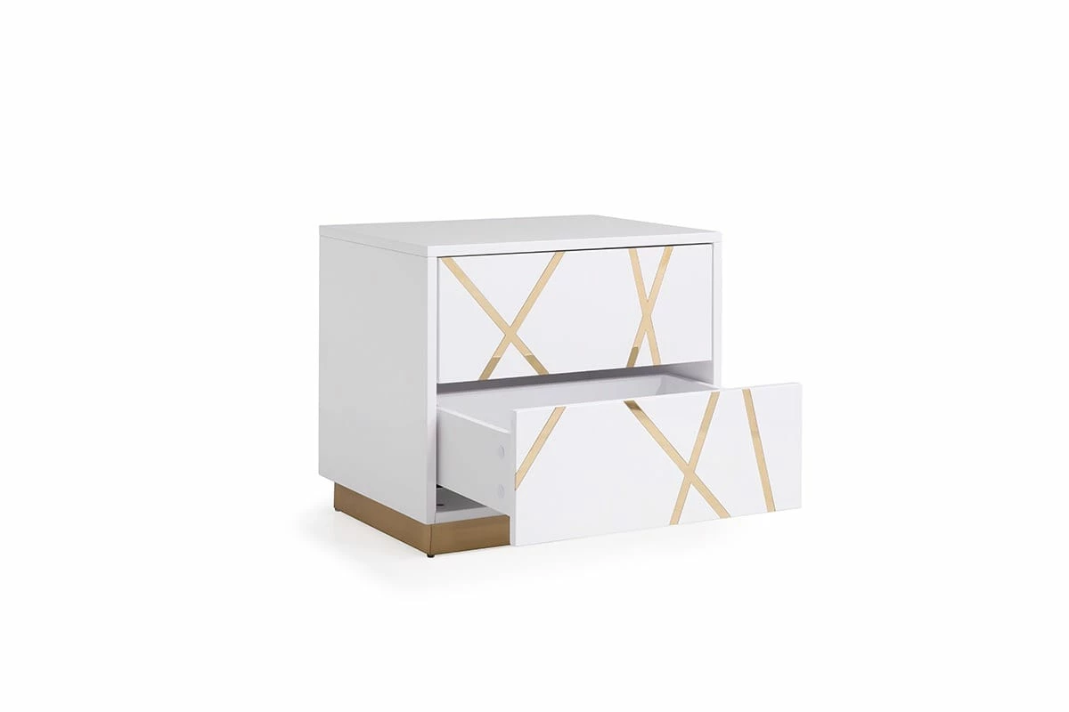 Modrest Nixa Modern Wide White And Gold Nightstand 4 Modrest Nixa Modern Wide White And Gold Nightstand - Image 2