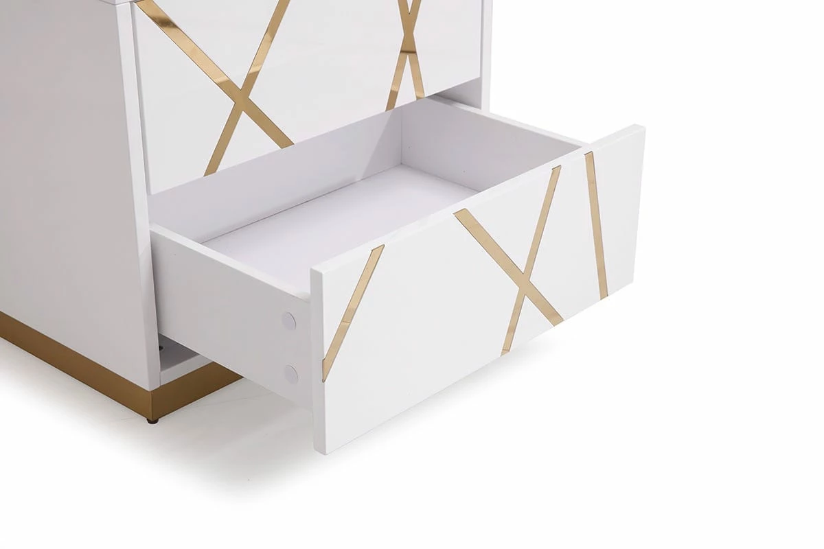 Modrest Nixa Modern Wide White And Gold Nightstand 6 Modrest Nixa Modern Wide White And Gold Nightstand - Image 4