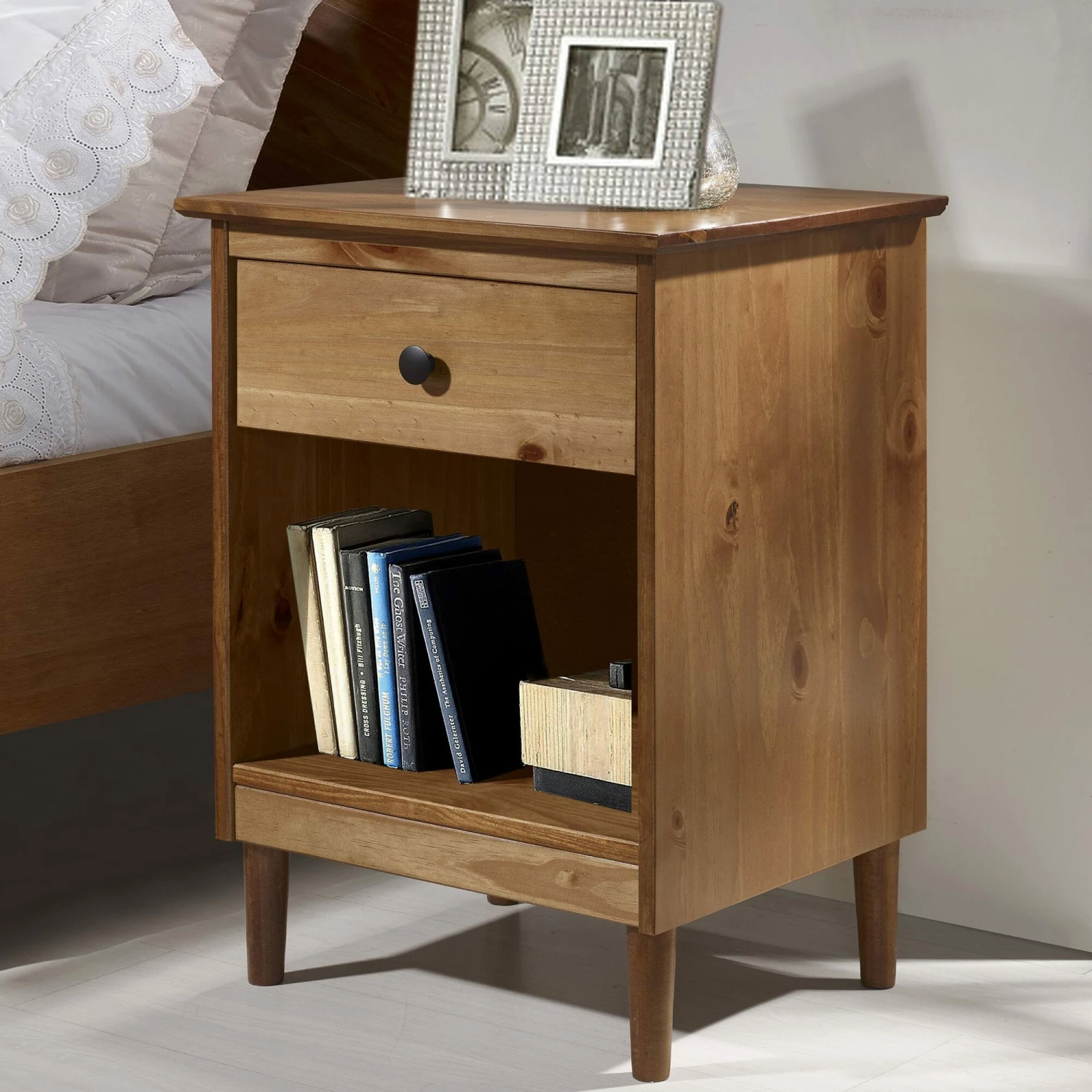 Walker Edison Modern 1 Drawer Nightstand - Caramel 6 Walker Edison Modern 1 Drawer Nightstand - Caramel - Image 4