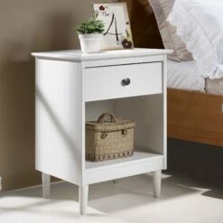 Walker Edison Modern 1 Drawer Nightstand - White -WALKER EDISON Shop WE BR1DNSWH 3