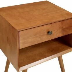 Walker Edison Mid-Century 1 Drawer Solid Wood Nightstand - Caramel -WALKER EDISON Shop WE BR25MC1DCA 2