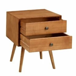 Walker Edison Mid-Century 2 Drawer Solid Wood Nightstand - Caramel -WALKER EDISON Shop WE BR25MC2DCA 1