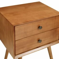 Walker Edison Mid-Century 2 Drawer Solid Wood Nightstand - Caramel -WALKER EDISON Shop WE BR25MC2DCA 2