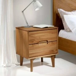 Walker Edison Mid Century Modern Wood Nightstand - Caramel -WALKER EDISON Shop WE BR2DSLNSCA 3