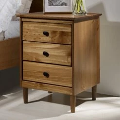 Walker Edison Modern 3 Drawer Nightstand - Caramel -WALKER EDISON Shop WE BR3DNSCA 3