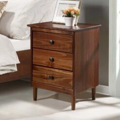 Walker Edison Modern 3 Drawer Nightstand - Walnut -WALKER EDISON Shop WE BR3DNSWT 3