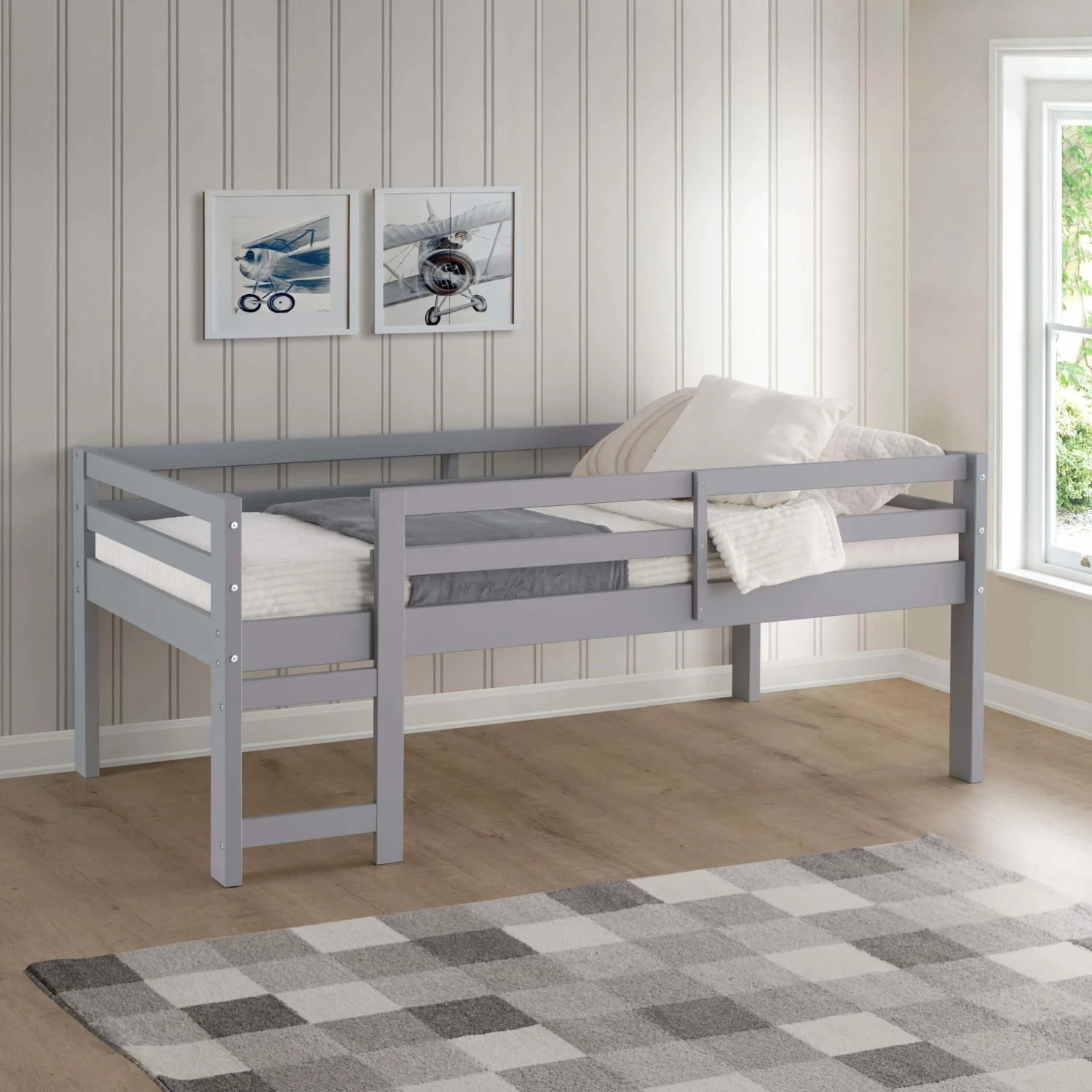 Walker Edison Solid Wood Low Loft Bed - Gray 6 Walker Edison Solid Wood Low Loft Bed - Gray - Image 4
