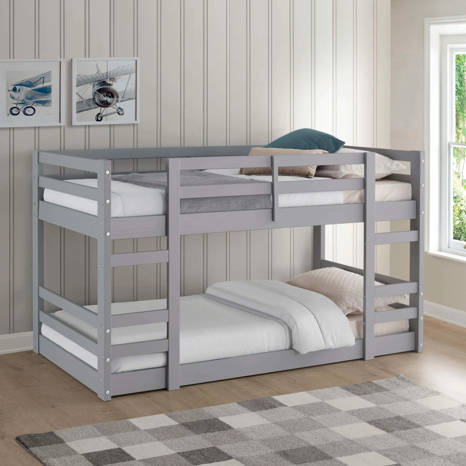 Walker Edison Low Wood Twin Bunk Bed - Gray 6 Walker Edison Low Wood Twin Bunk Bed - Gray - Image 4
