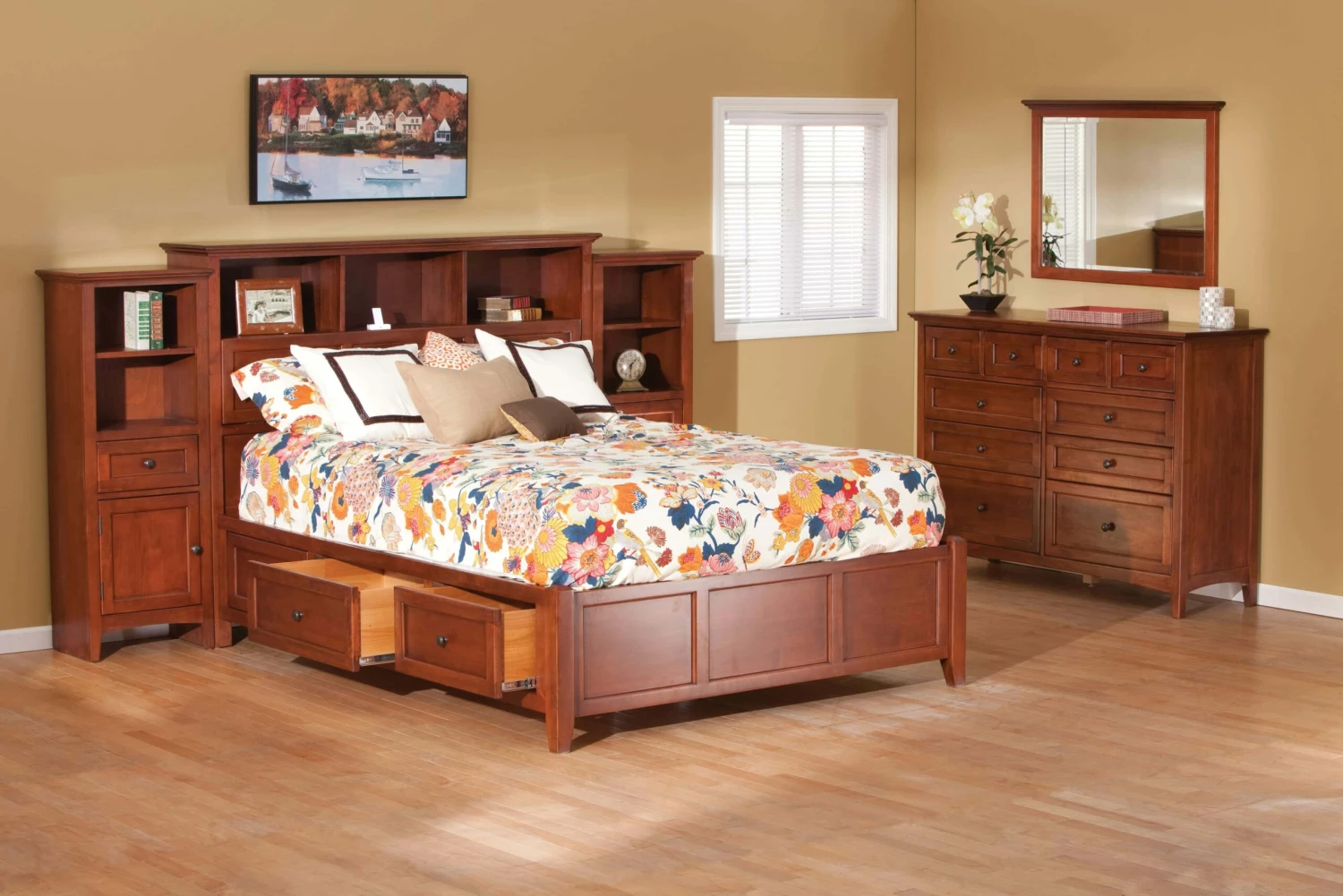 McKenzie King Bookcase Headboard, Glazed Antique Cherry 4 McKenzie King Bookcase Headboard, Glazed Antique Cherry - Image 2