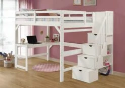 Loft Bed With Desk W/Staircase Full White